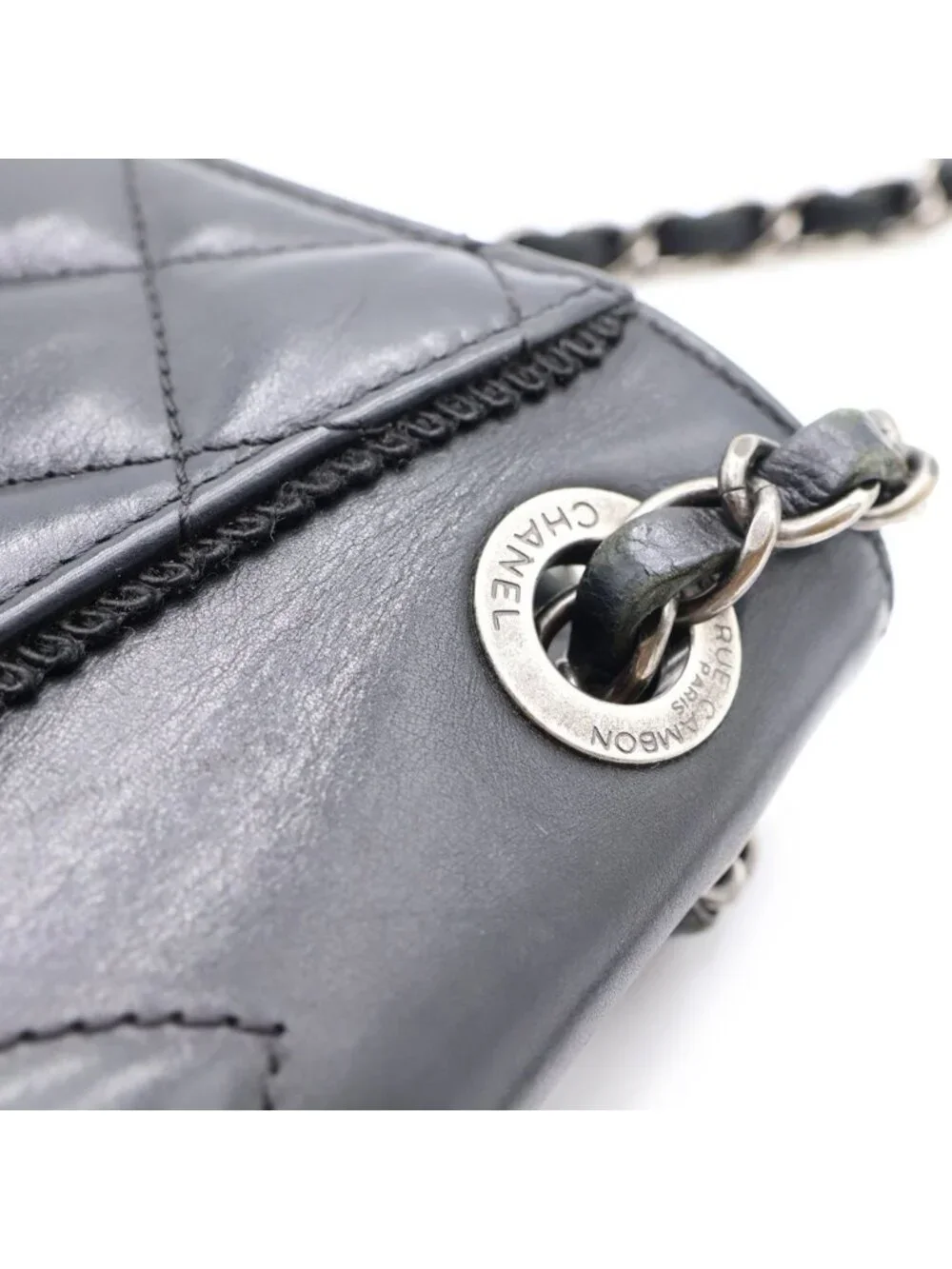 Chanel Quilted Lambskin Shoulder Bag Black Silver
